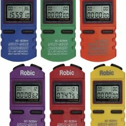Robic SC-505W Multi-Mode Chronograph Stopwatches, 12 Lap Memory, Set Of 6 Colors