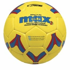 Sportime Max Size 4 ProRubber Soccer Ball, Yellow With Red-and-Blue Linear Design