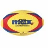 Sportime Max ProRubber Rugby Ball, Size 3, Yellow With Red/Blue Pattern