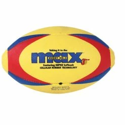 Sportime Max ProRubber Rugby Ball, Size 3, Yellow With Red/Blue Pattern