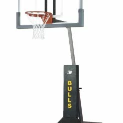 Bison Club Court Portable Basketball System, 54 X 36 Inch Backboard, Tempered Glass Backboard, Black Padding