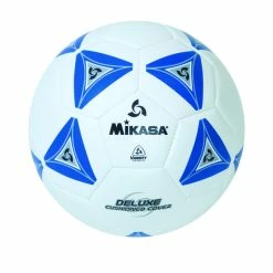 Mikasa Size 4 Deluxe Cushioned Soccer Ball, Ages 8 To 12, 25 Inch Diameter, White/Blue