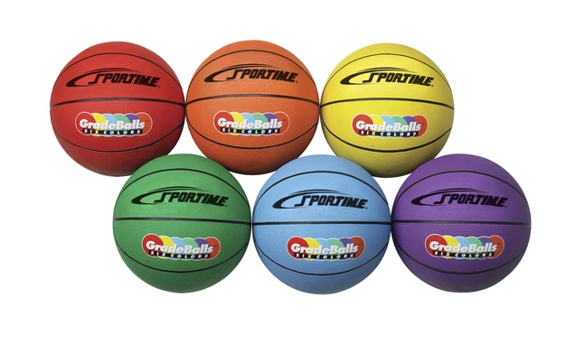 Sportime Gradeball Rubber 27 Inch Basketballs, Junior Size 5, Assorted Colors, Set Of 6 1 Sportime Gradeball Rubber 27 Inch Basketballs, Junior Size 5, Assorted Colors, Set Of 6