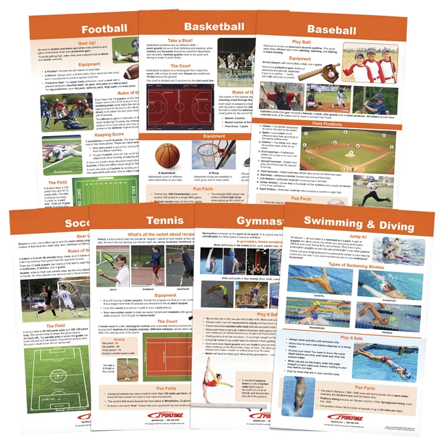 Sportime Play Sports Bulletin Board Charts, Set Of 7, Grade 5 To 12