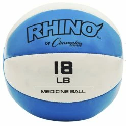 Champion Sports Rhino Leather Medicine Ball, 18 Pounds, Blue/White