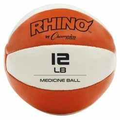 Champion Sports Rhino Leather Medicine Ball, 12 Pounds, Orange/White